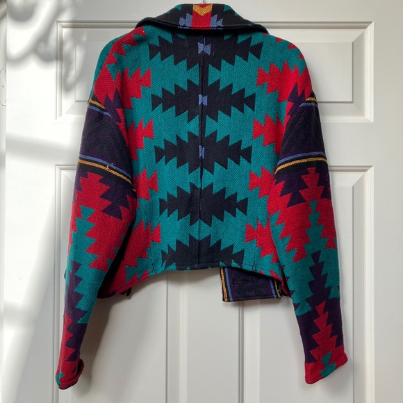 Silverado Southwestern Jacket Women's Medium Red Teal Geometric blanket Cotton - Picture 13 of 13